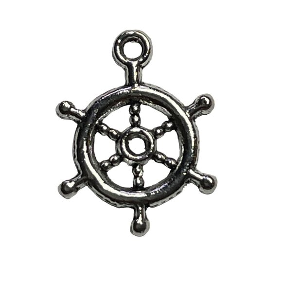 Ship Wheel Pendant Silver Tone Charm Bracelet Necklace Jewelry Craft Dangle u Na - Picture 1 of 2